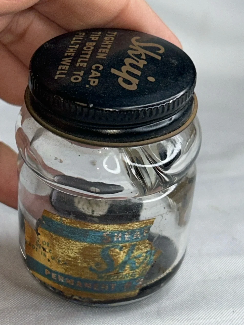 Vintage Ink well Ink jar with lid Schaefer Scrip permanent black ink antique